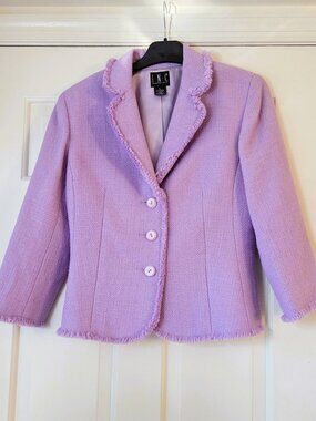 INC sz 6 / S-M Tweed Frayed Trim Lavender Lilac Lined Jacket Blazer Internationa